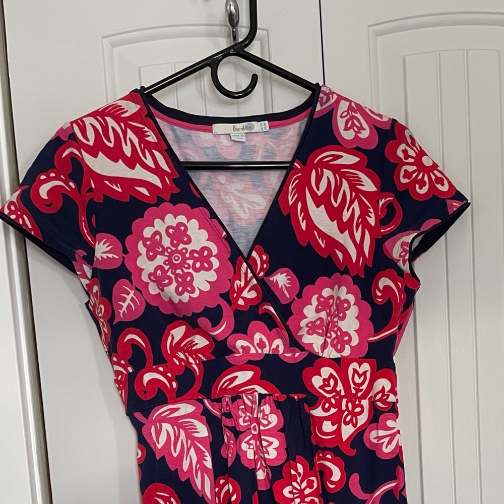Boden Pink/Navy Floral Dress - Size 8